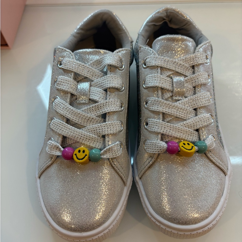 The Children's Place Glittery Silver Sneakers with Smiley Beads